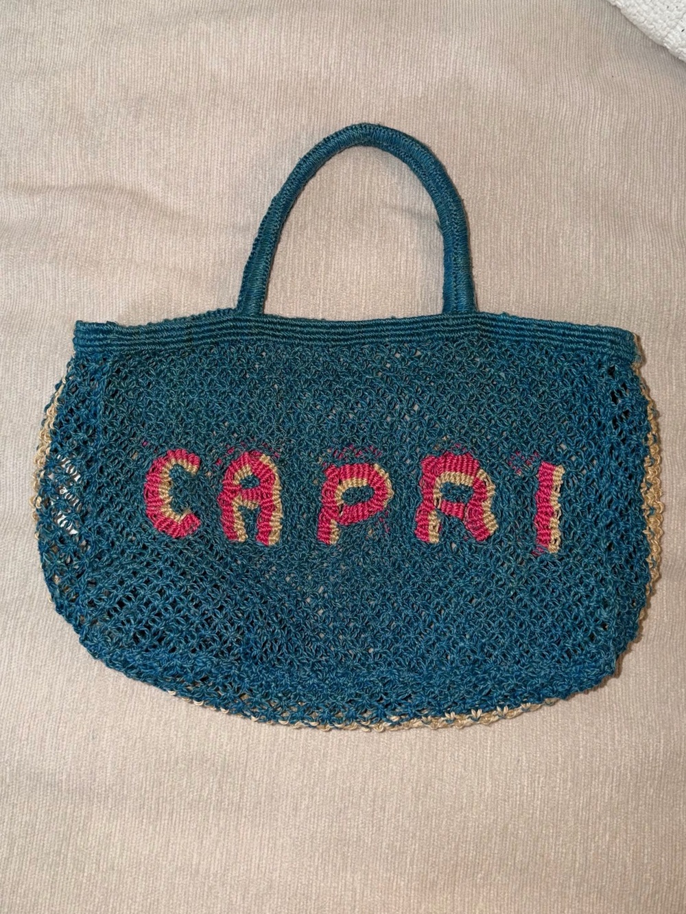 The Jacksons CAPRI Teal Crochet Tote Bag Purse Beach Pool Handmade Blue Knit